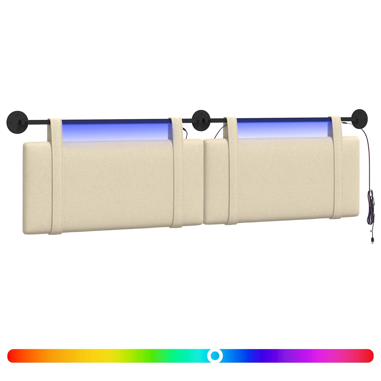 vidaXL Hängendes Kopfteil Mit LED Licht Creme Stoff