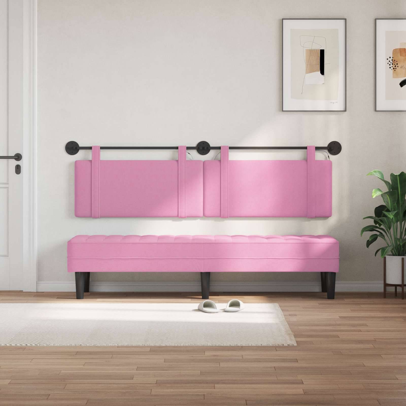 vidaXL Hängendes Kopfteil Mit LED Licht Rosa Stoff