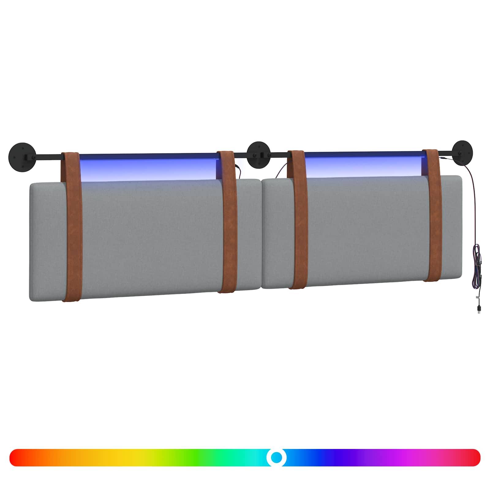 vidaXL Hängendes Kopfteil Mit LED Licht Hellgrau Antikes PU