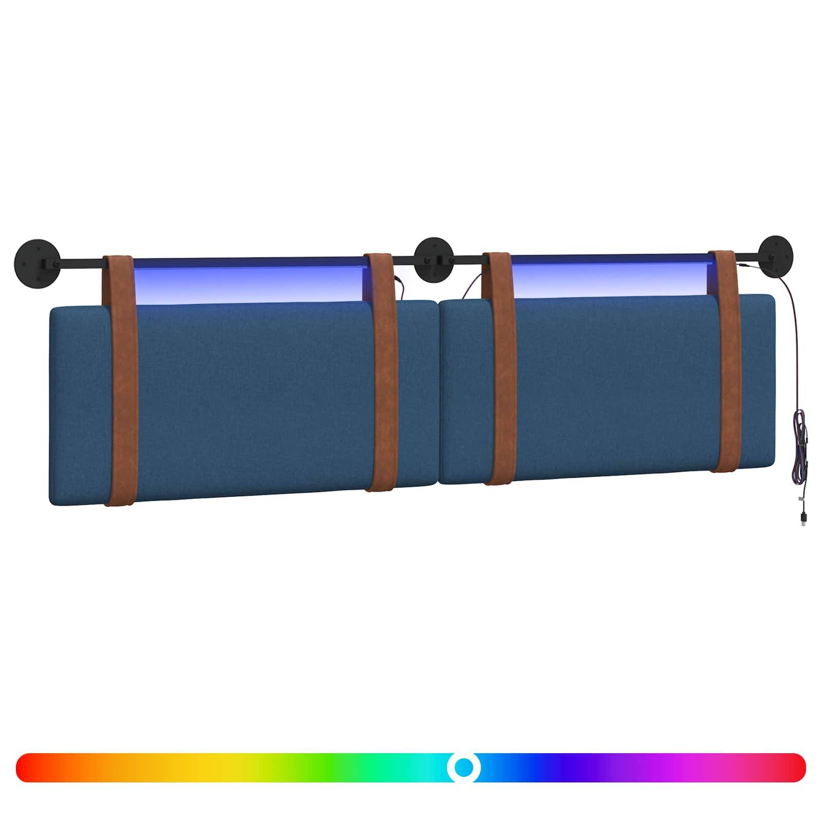 vidaXL Hängendes Kopfteil Mit LED Licht Blau Antikes PU