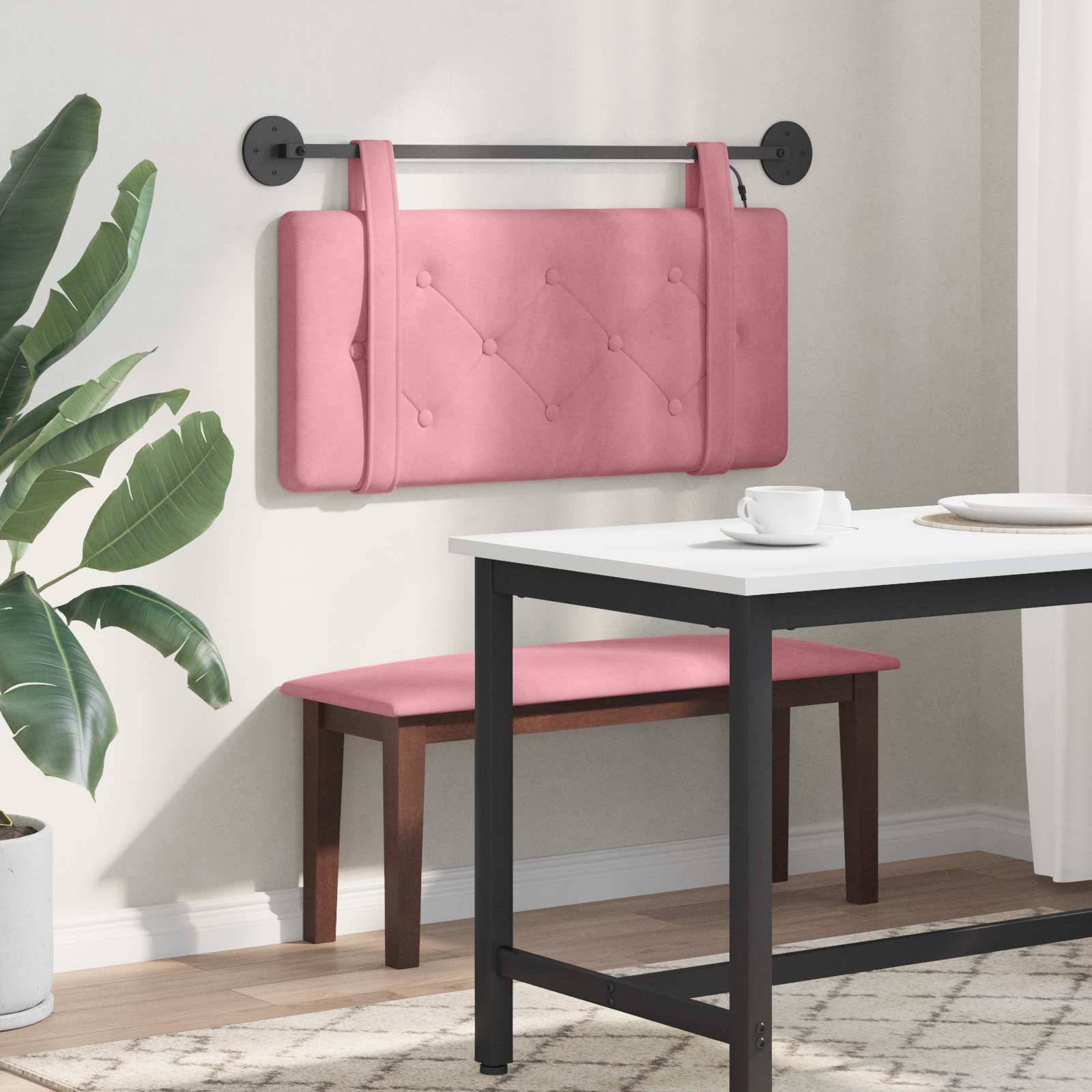 vidaXL Hängendes Kopfteil Mit LED Licht Rosa Samt