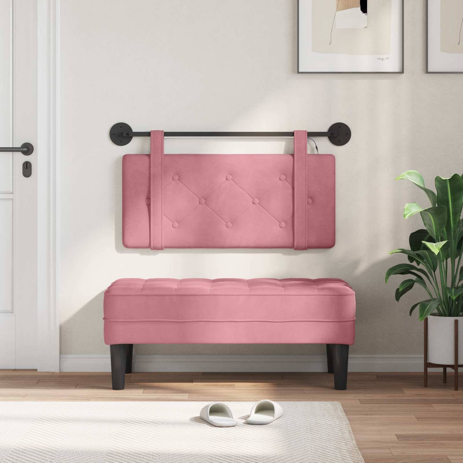 vidaXL Hängendes Kopfteil Mit LED Licht Rosa Samt