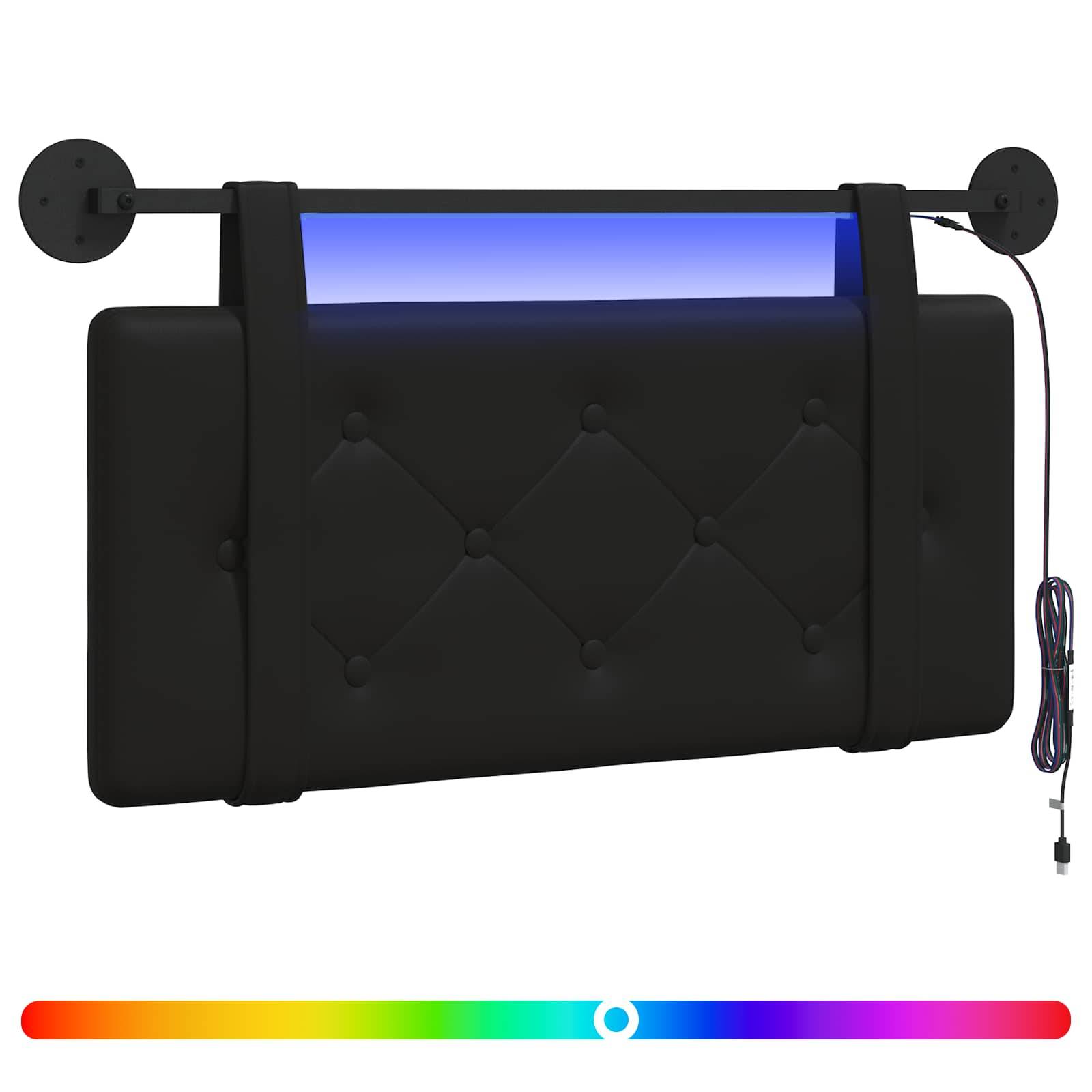 vidaXL Hängendes Kopfteil Mit LED Licht Schwarz Kunstleder