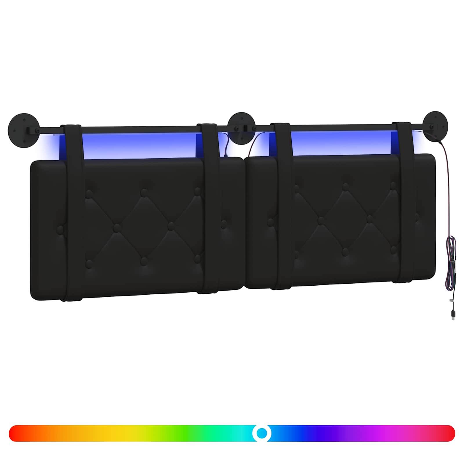vidaXL Hängendes Kopfteil Mit LED Licht Schwarz Kunstleder