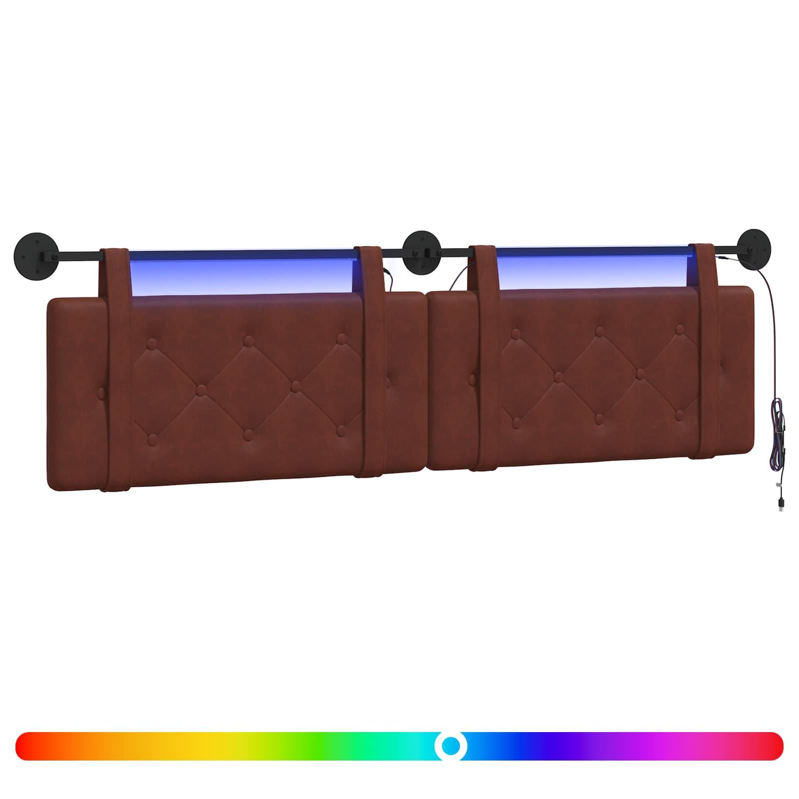 vidaXL Hängendes Kopfteil Mit LED Licht Glänzendes Braun Antikes PU