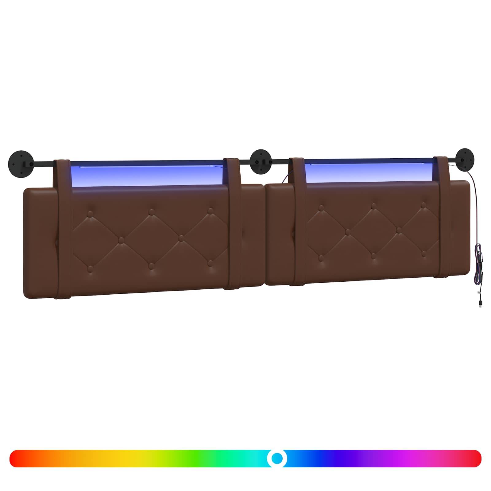 vidaXL Hängendes Kopfteil Mit LED Licht Braun Kunstleder