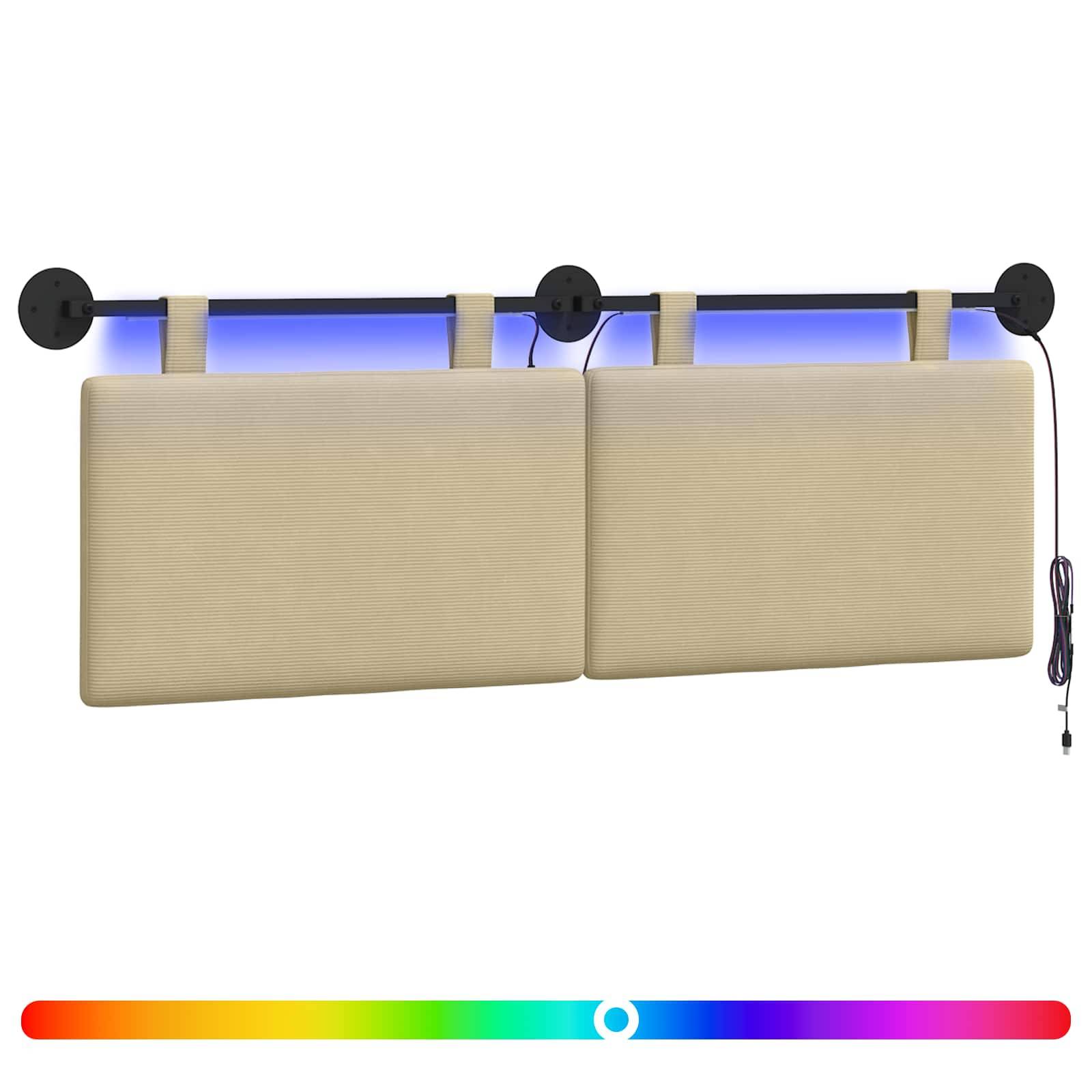 vidaXL Hängendes Kopfteil Mit LED Licht Hellgrün-Grau Cordstoff