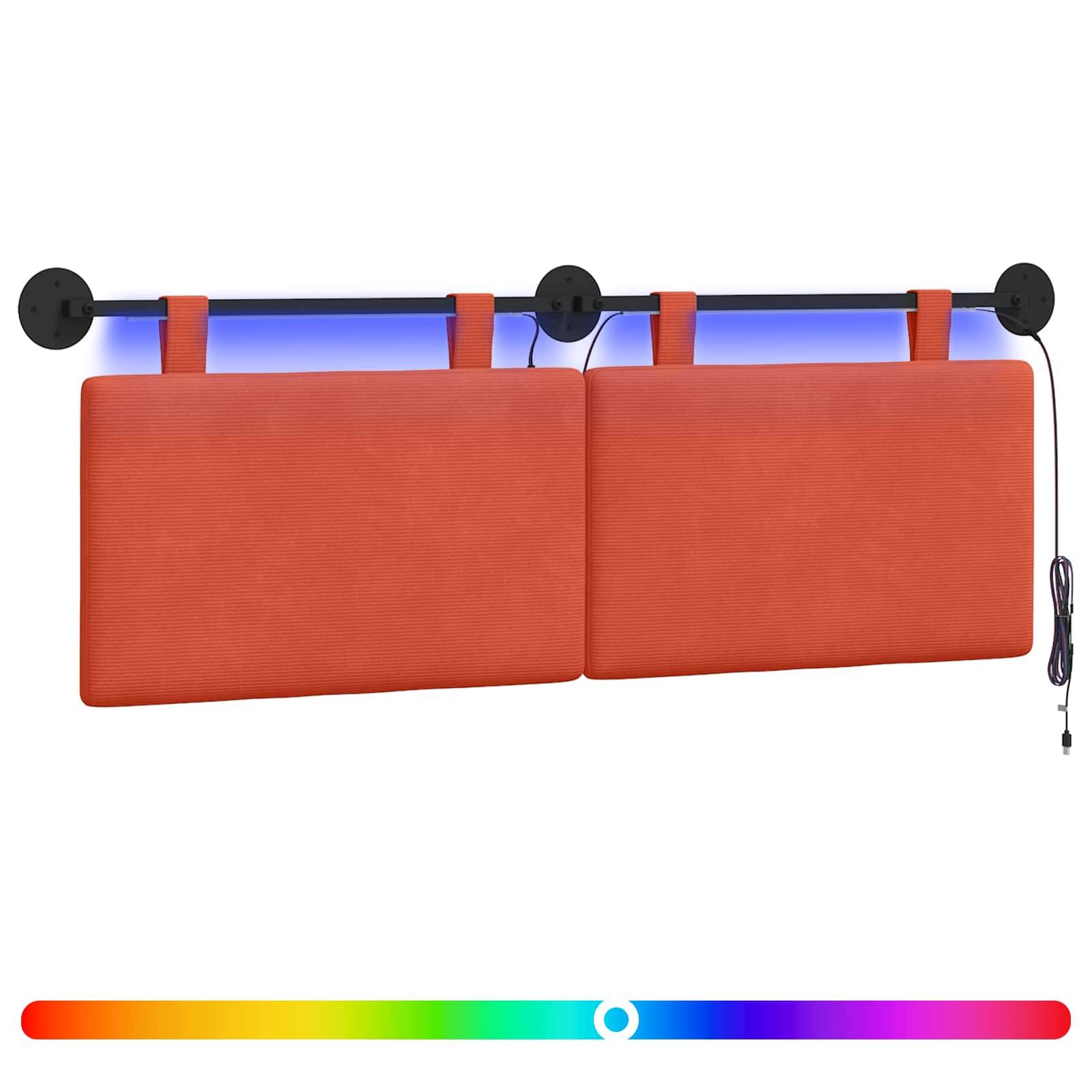 vidaXL Hängendes Kopfteil Mit LED Licht Rot-Orange Cordstoff