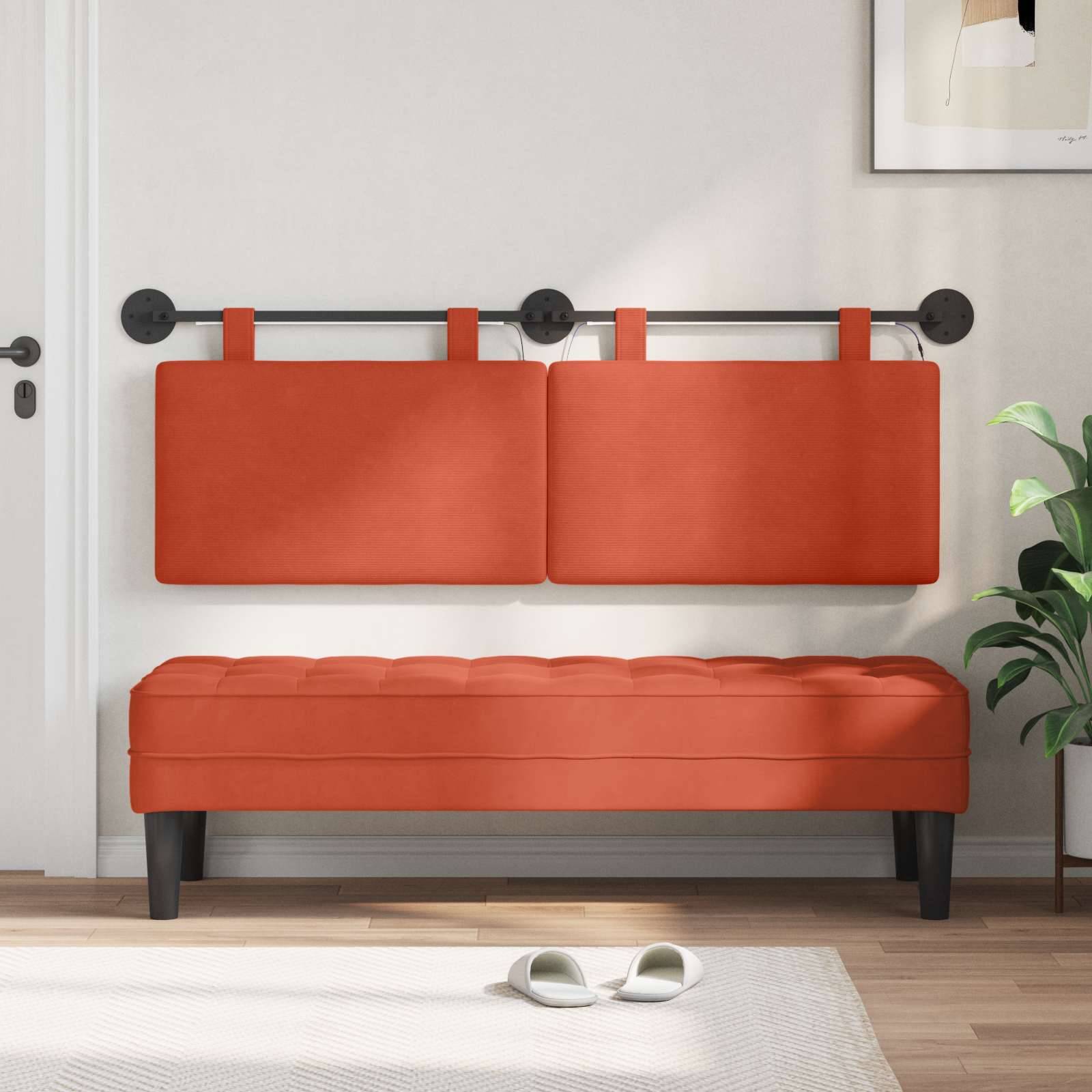 vidaXL Hängendes Kopfteil Mit LED Licht Rot-Orange Cordstoff