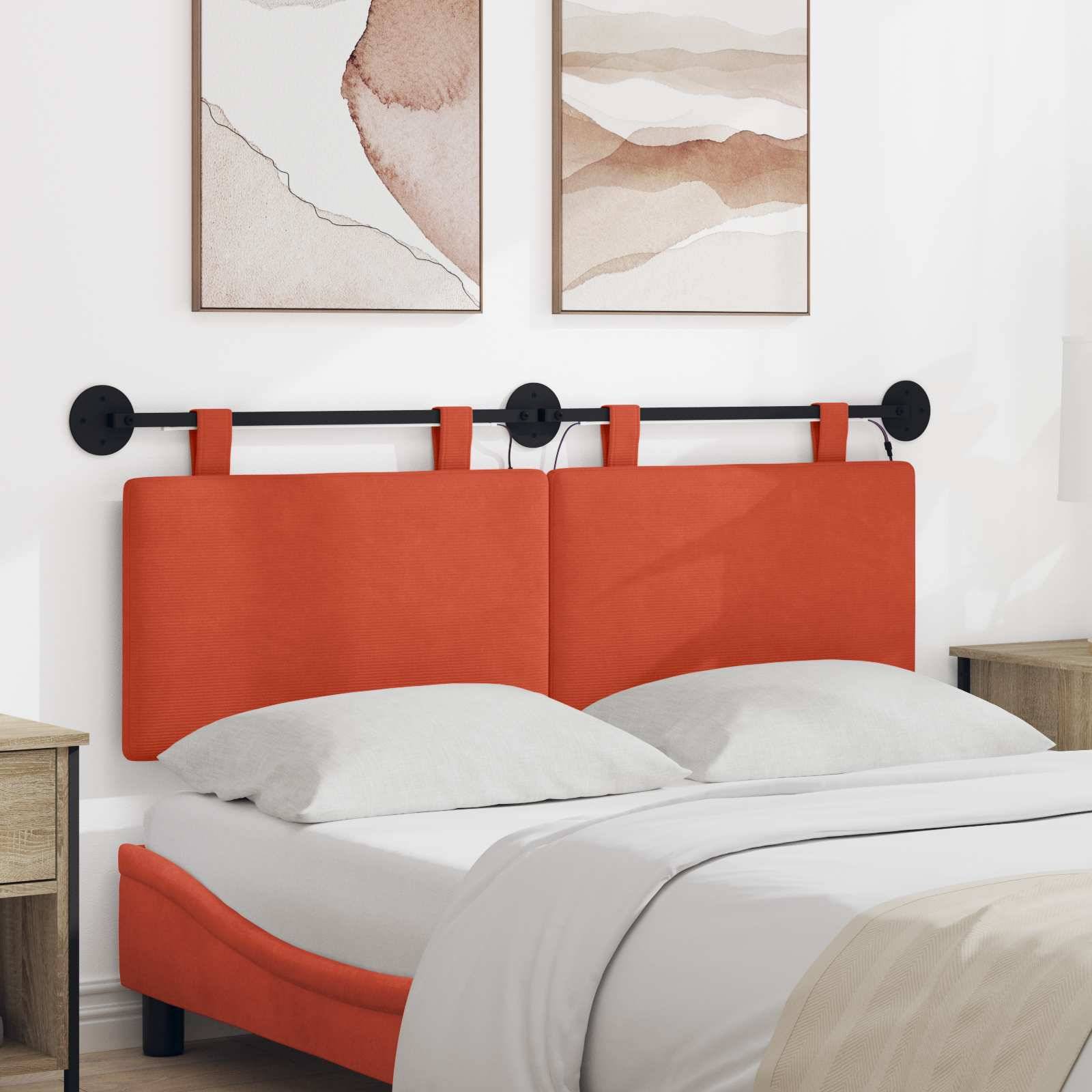 vidaXL Hängendes Kopfteil Mit LED Licht Rot-Orange Cordstoff