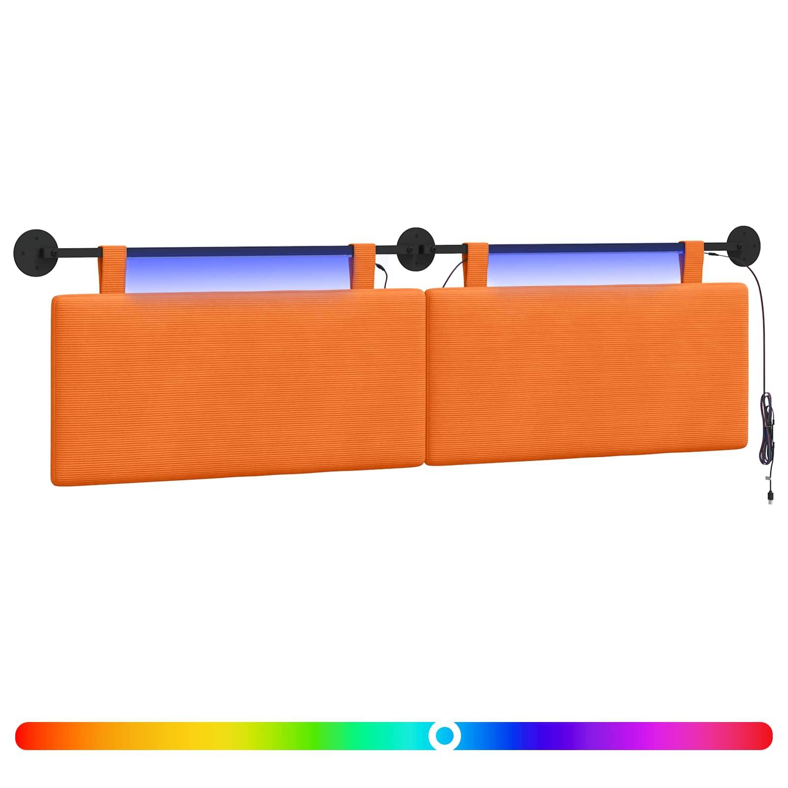 vidaXL Hängendes Kopfteil Mit LED Licht Orange Cordstoff