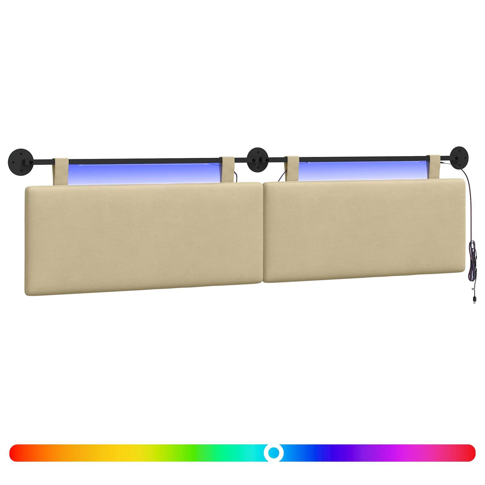 vidaXL Hängendes Kopfteil Mit LED Licht Hellgrün-Grau Cordstoff