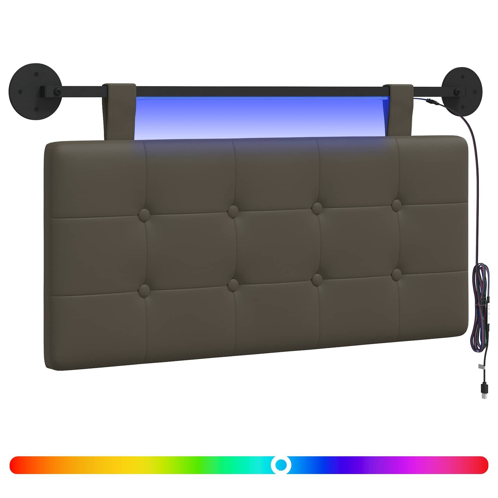 vidaXL Hängendes Kopfteil Mit LED Licht Grau Kunstleder
