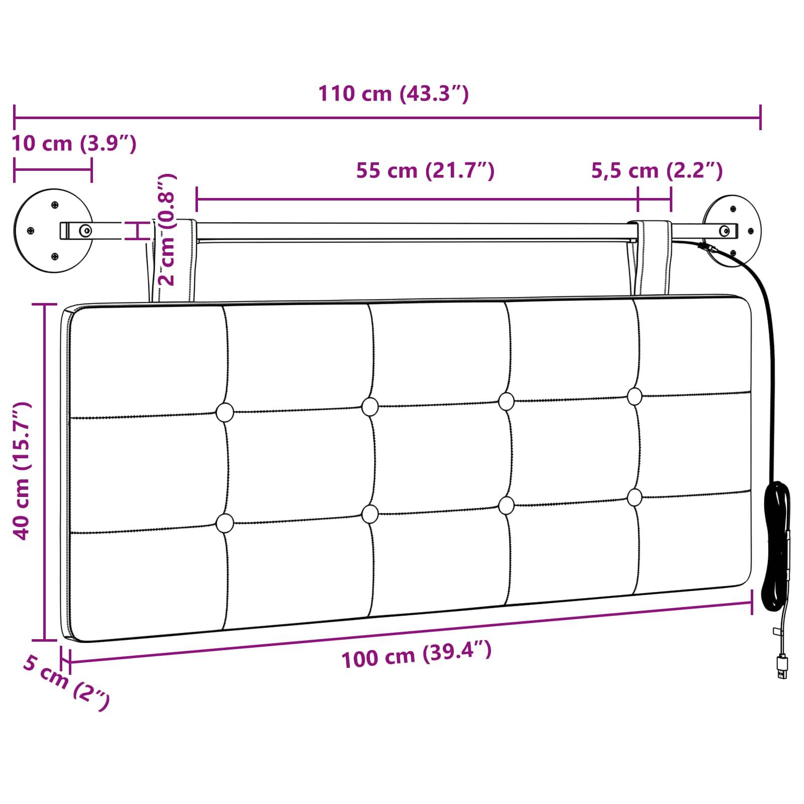 vidaXL Hängendes Kopfteil Mit LED Licht Schwarz Kunstleder