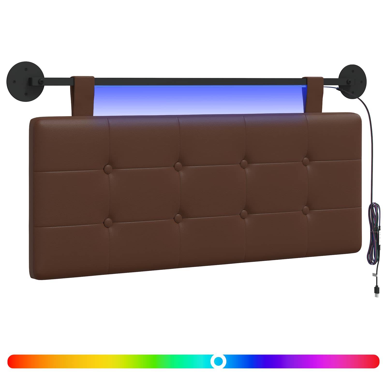 vidaXL Hängendes Kopfteil Mit LED Licht Braun Kunstleder