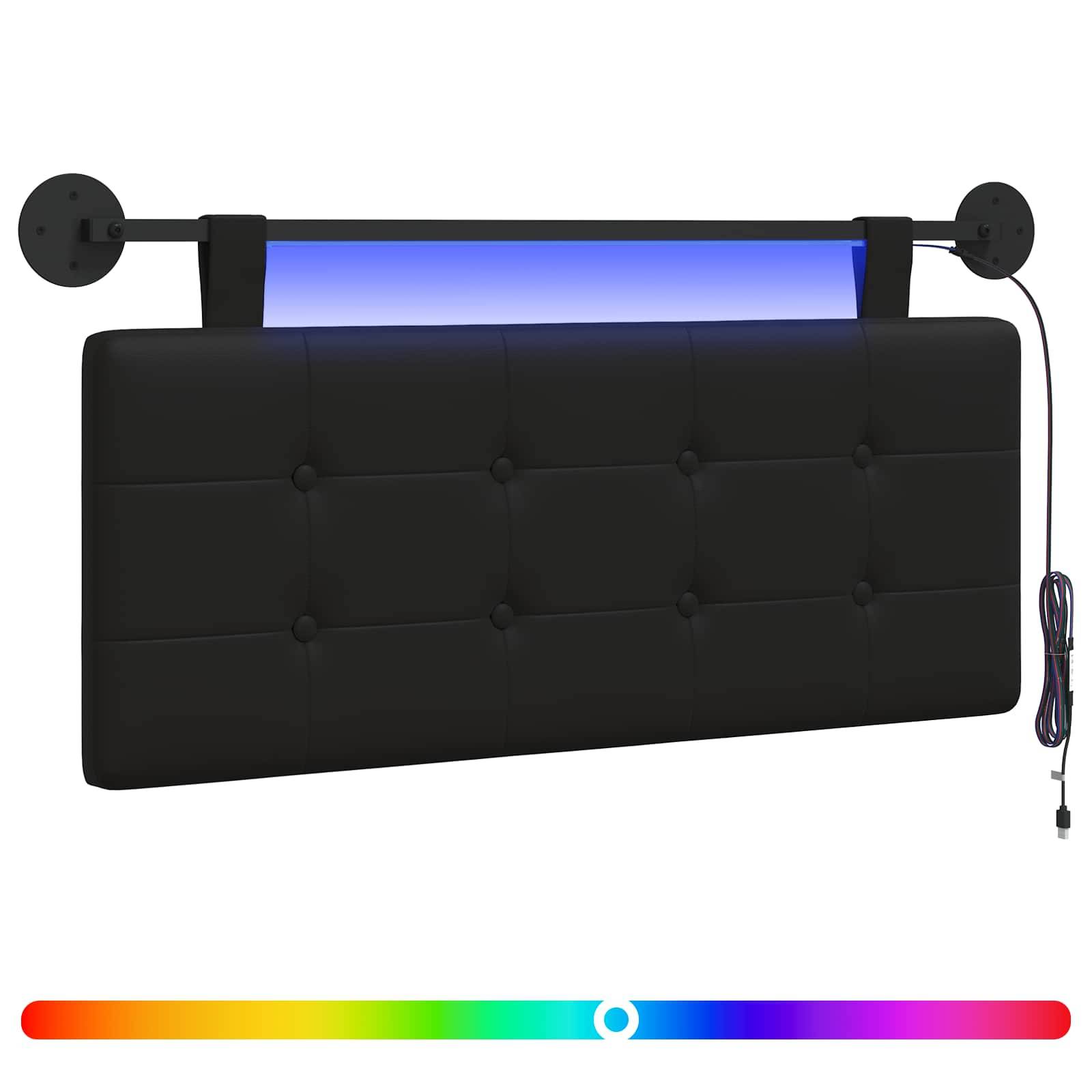 vidaXL Hängendes Kopfteil Mit LED Licht Schwarz Kunstleder
