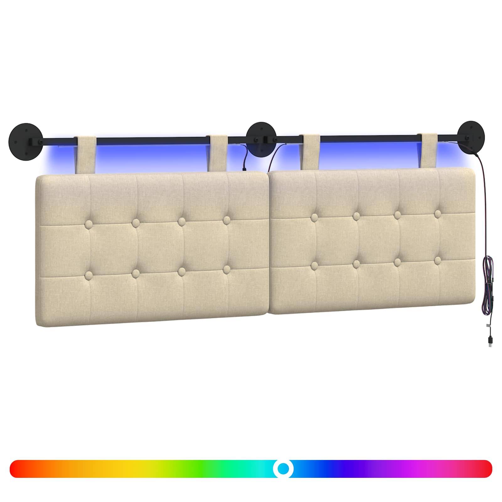 vidaXL Hängendes Kopfteil Mit LED Licht Creme Stoff