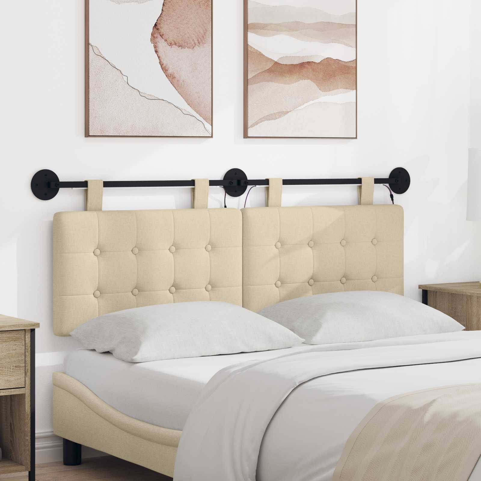 vidaXL Hängendes Kopfteil Mit LED Licht Creme Stoff