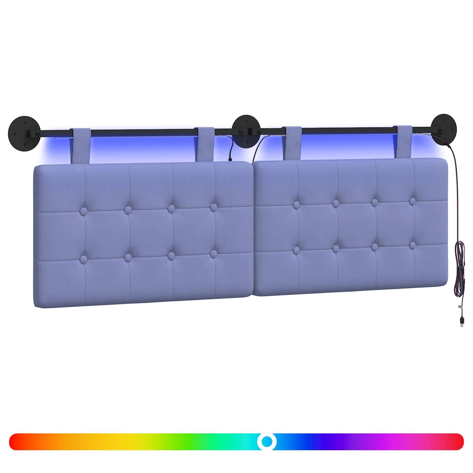 vidaXL Hängendes Kopfteil Mit LED Licht Jeans blau Stoff