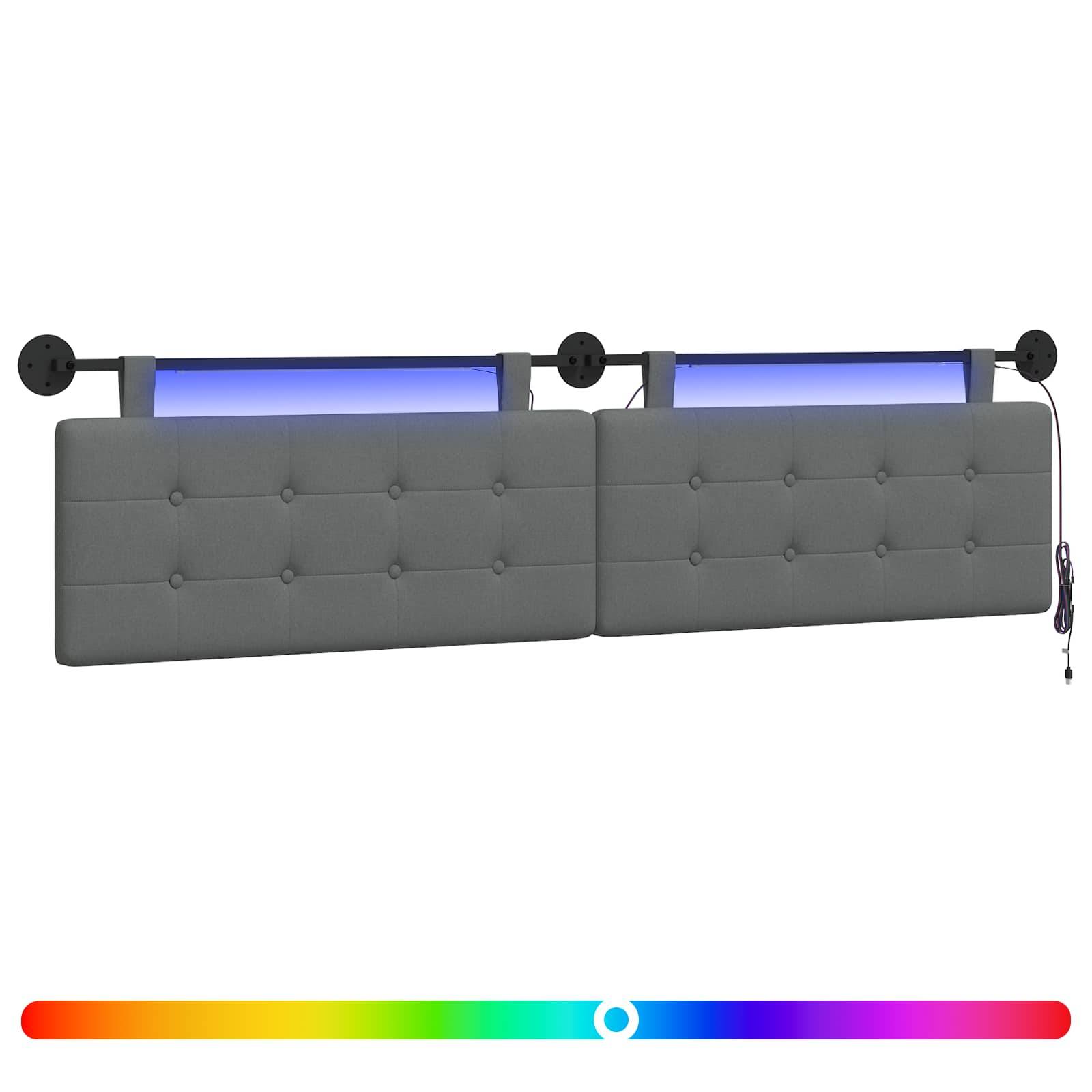 vidaXL Hängendes Kopfteil Mit LED Licht Dunkelgrau Stoff