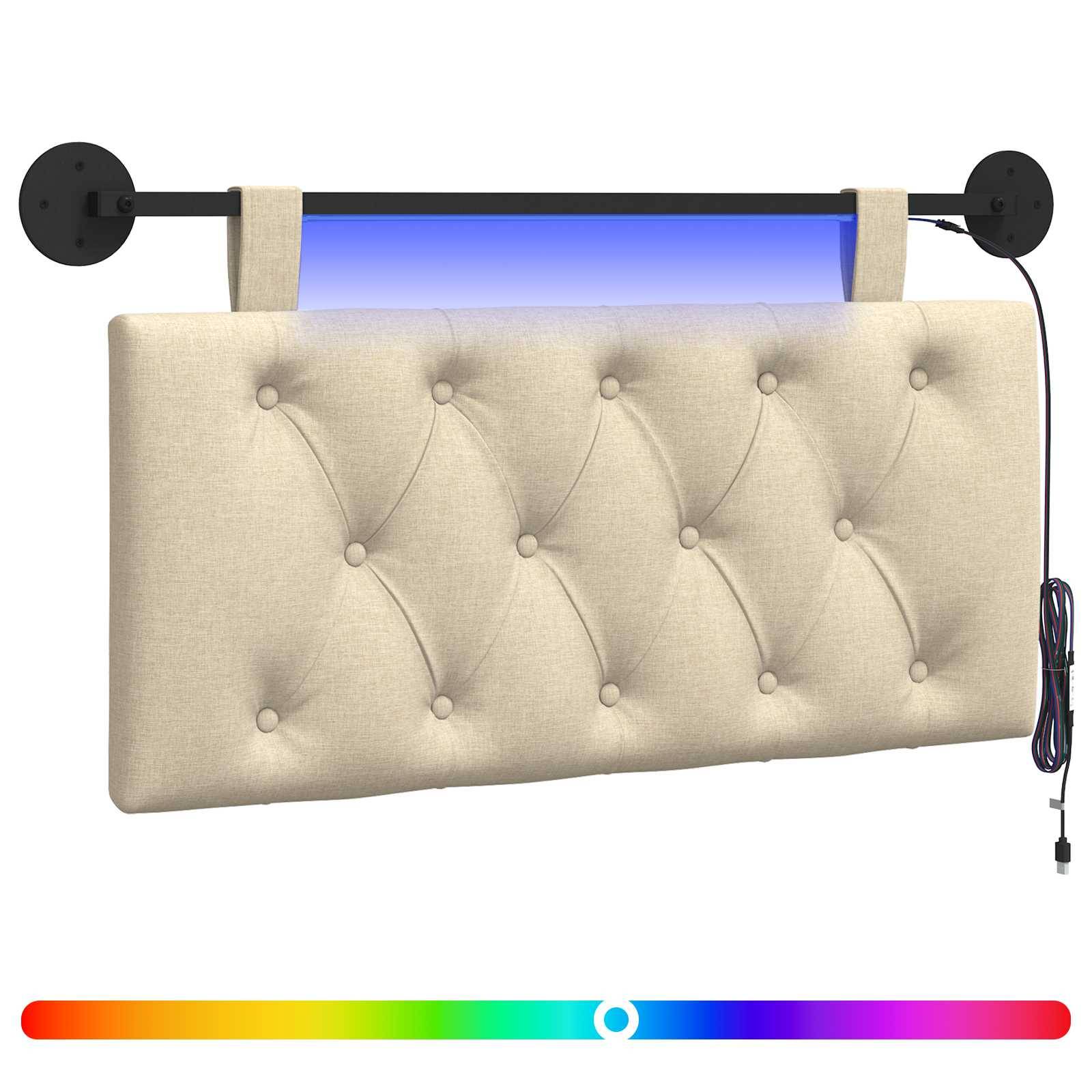 vidaXL Hängendes Kopfteil Mit LED Licht Creme Stoff