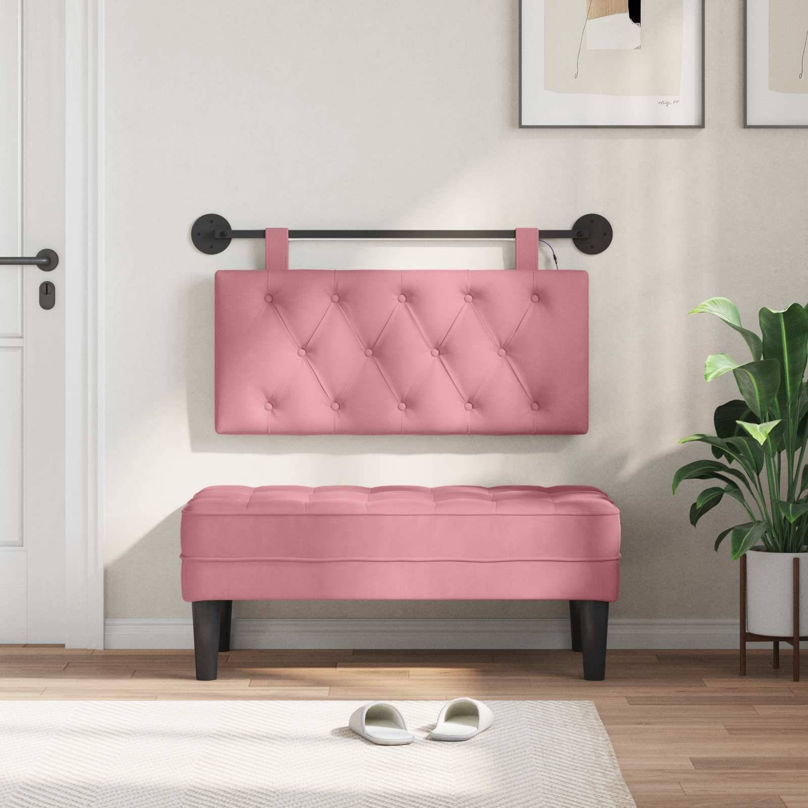 vidaXL Hängendes Kopfteil Mit LED Licht Rosa Samt