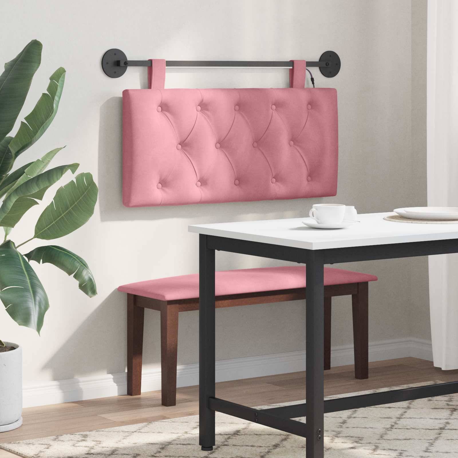 vidaXL Hängendes Kopfteil Mit LED Licht Rosa Samt
