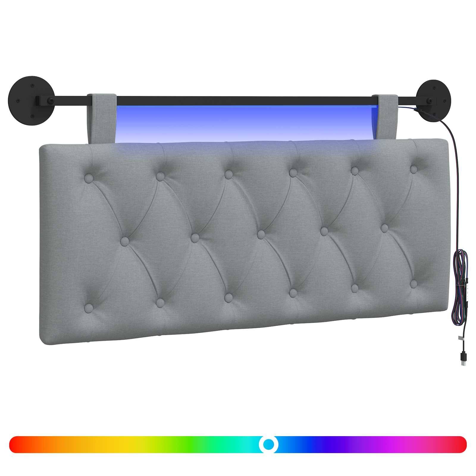 vidaXL Hängendes Kopfteil Mit LED Licht Hellgrau Stoff