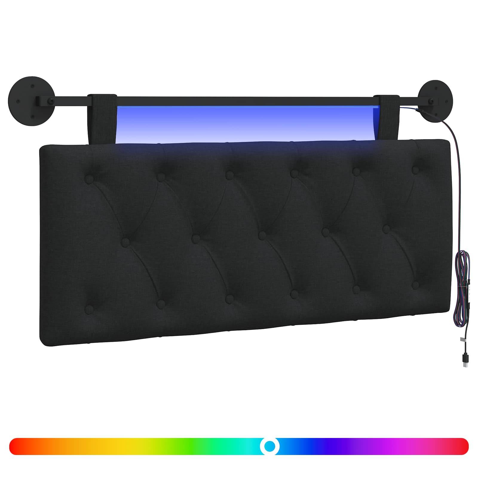 vidaXL Hängendes Kopfteil Mit LED Licht Schwarz Stoff