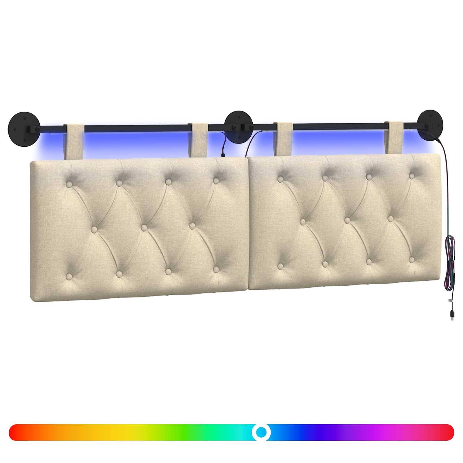 vidaXL Hängendes Kopfteil Mit LED Licht Creme Stoff