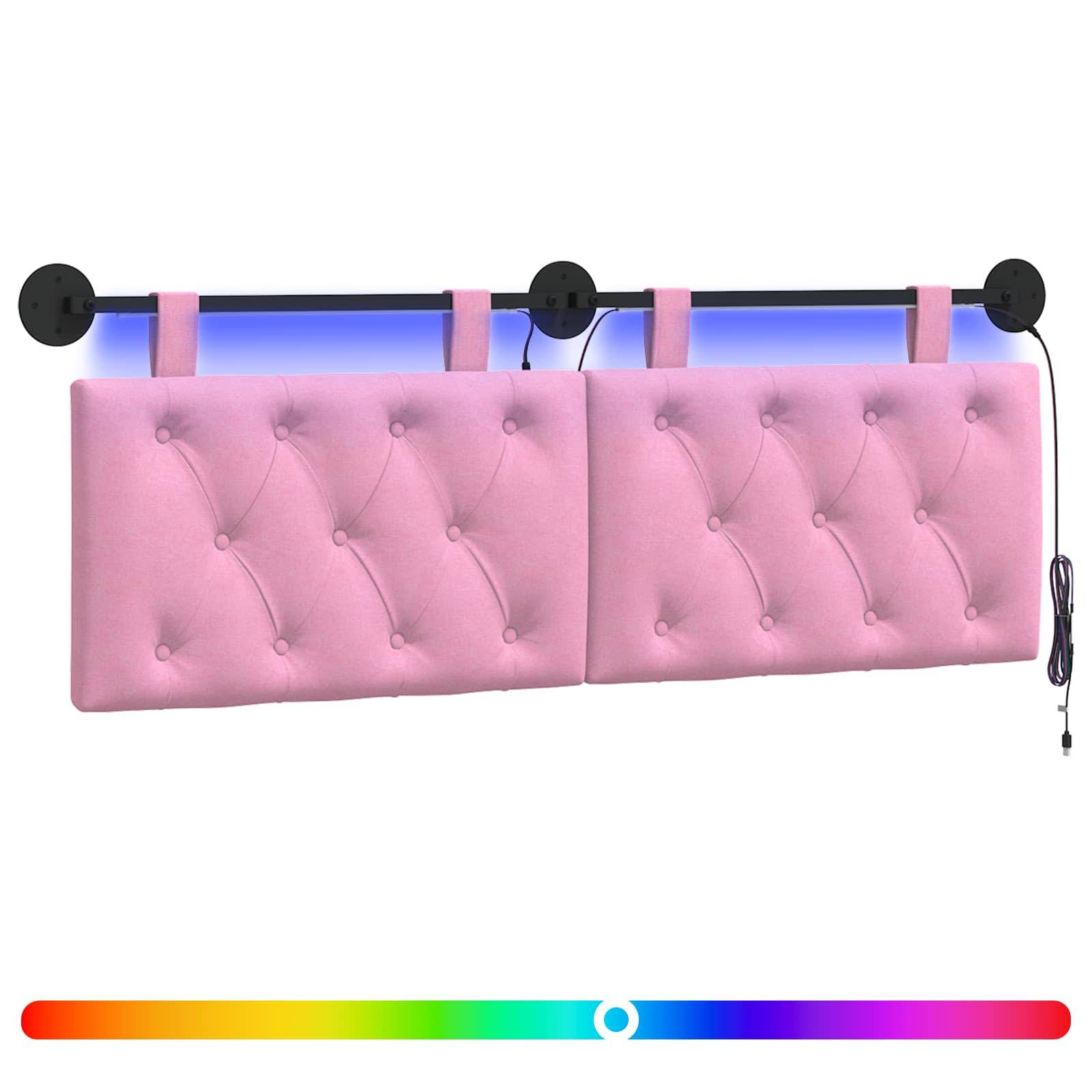 vidaXL Hängendes Kopfteil Mit LED Licht Rosa Stoff