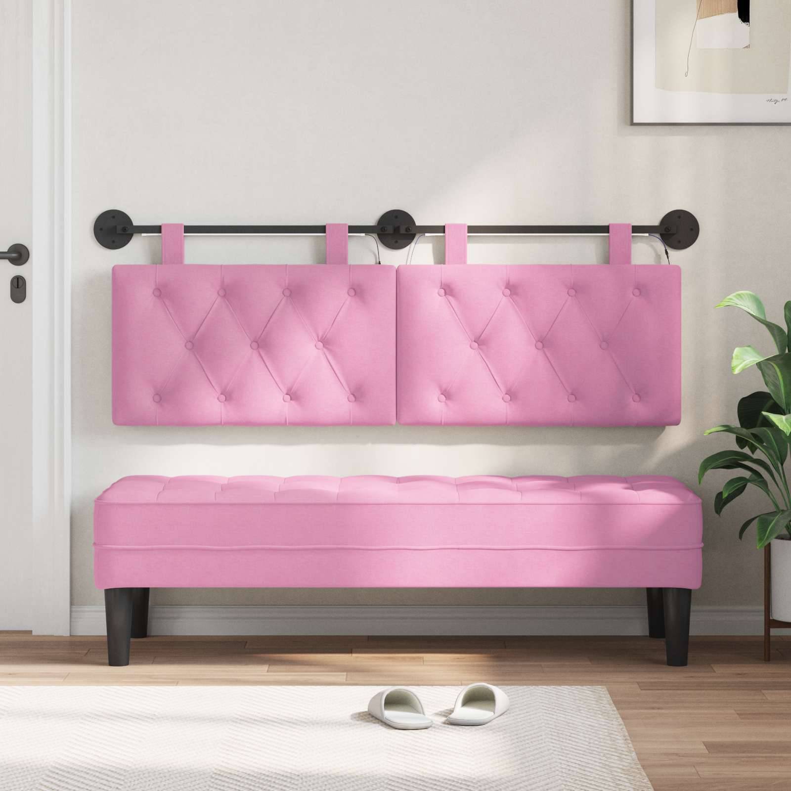 vidaXL Hängendes Kopfteil Mit LED Licht Rosa Stoff