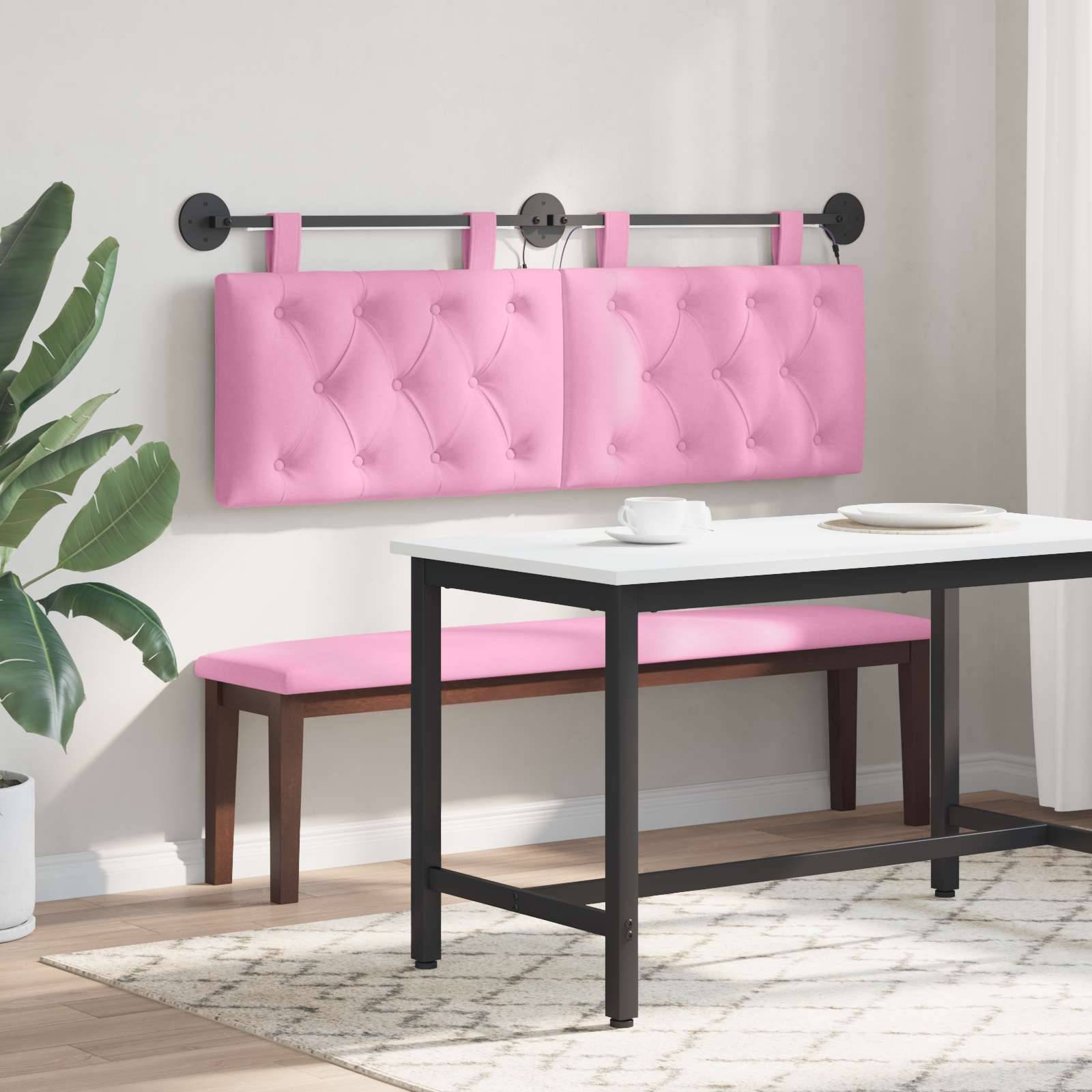 vidaXL Hängendes Kopfteil Mit LED Licht Rosa Stoff