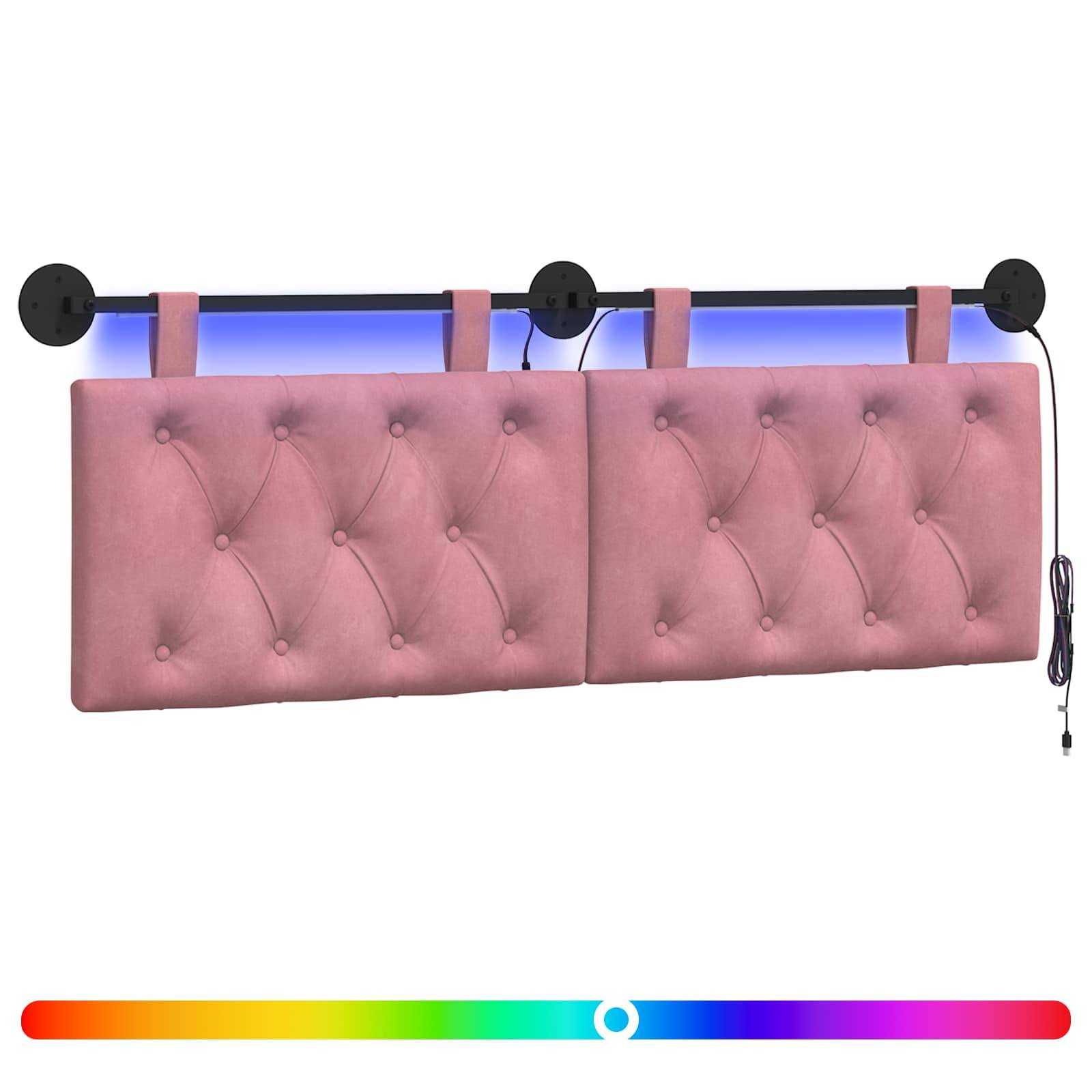 vidaXL Hängendes Kopfteil Mit LED Licht Rosa Samt
