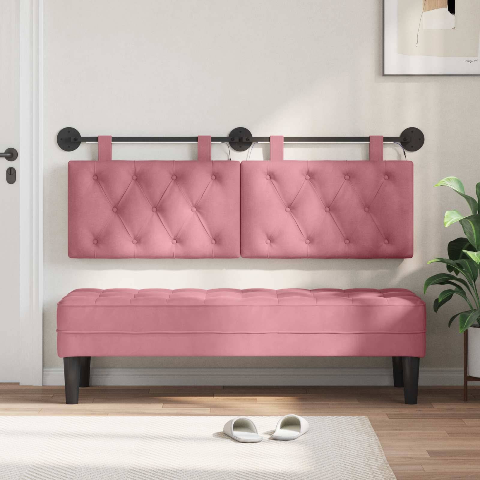 vidaXL Hängendes Kopfteil Mit LED Licht Rosa Samt