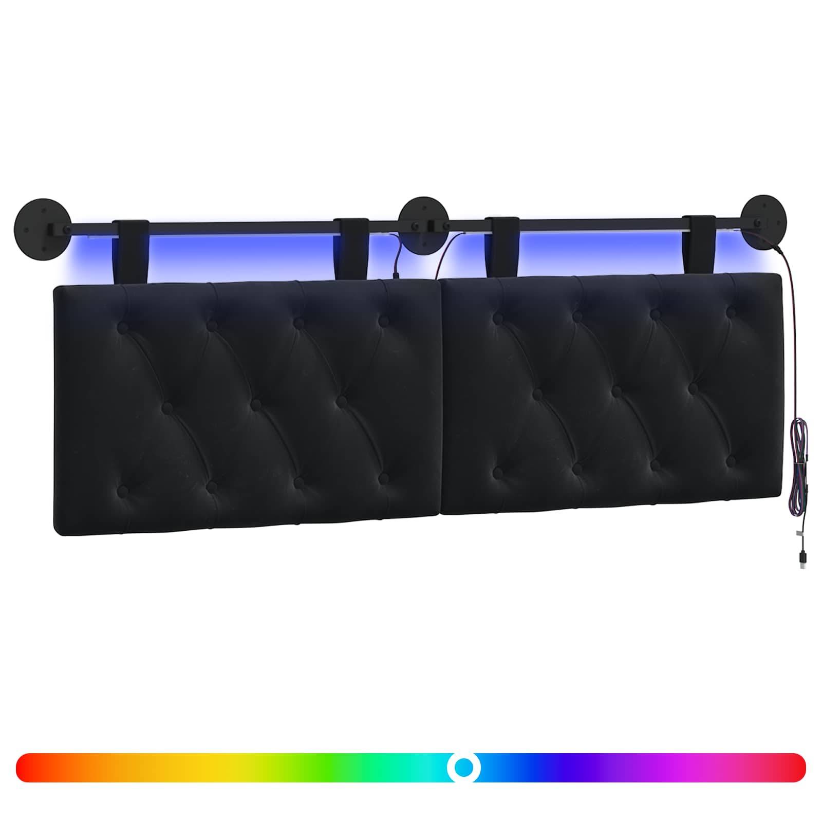vidaXL Hängendes Kopfteil Mit LED Licht Schwarz Samt