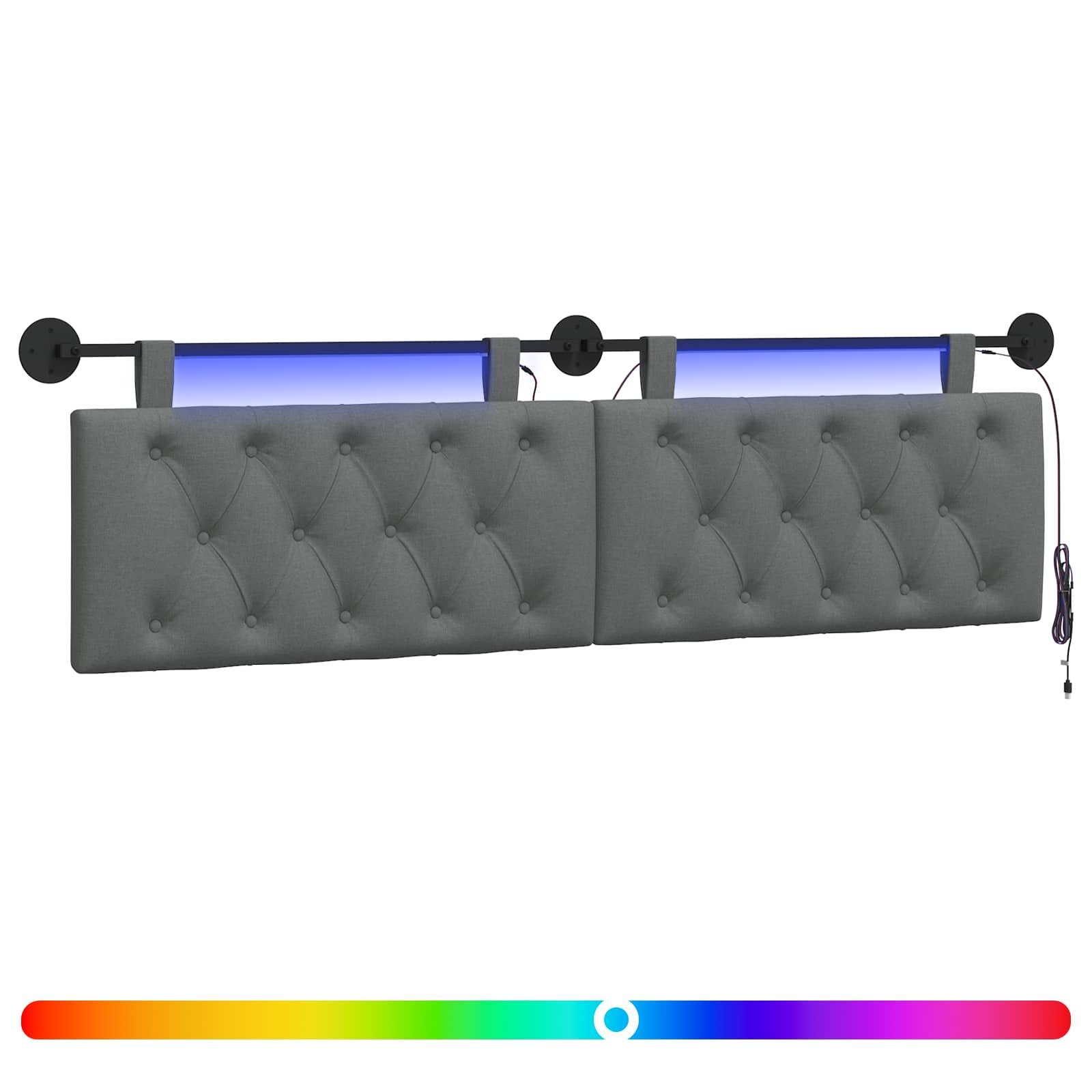 vidaXL Hängendes Kopfteil Mit LED Licht Dunkelgrau Stoff