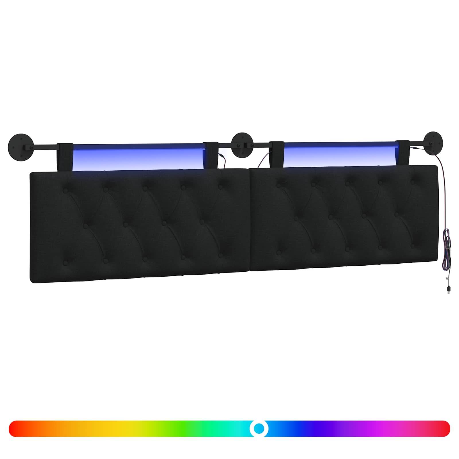 vidaXL Hängendes Kopfteil Mit LED Licht Schwarz Stoff