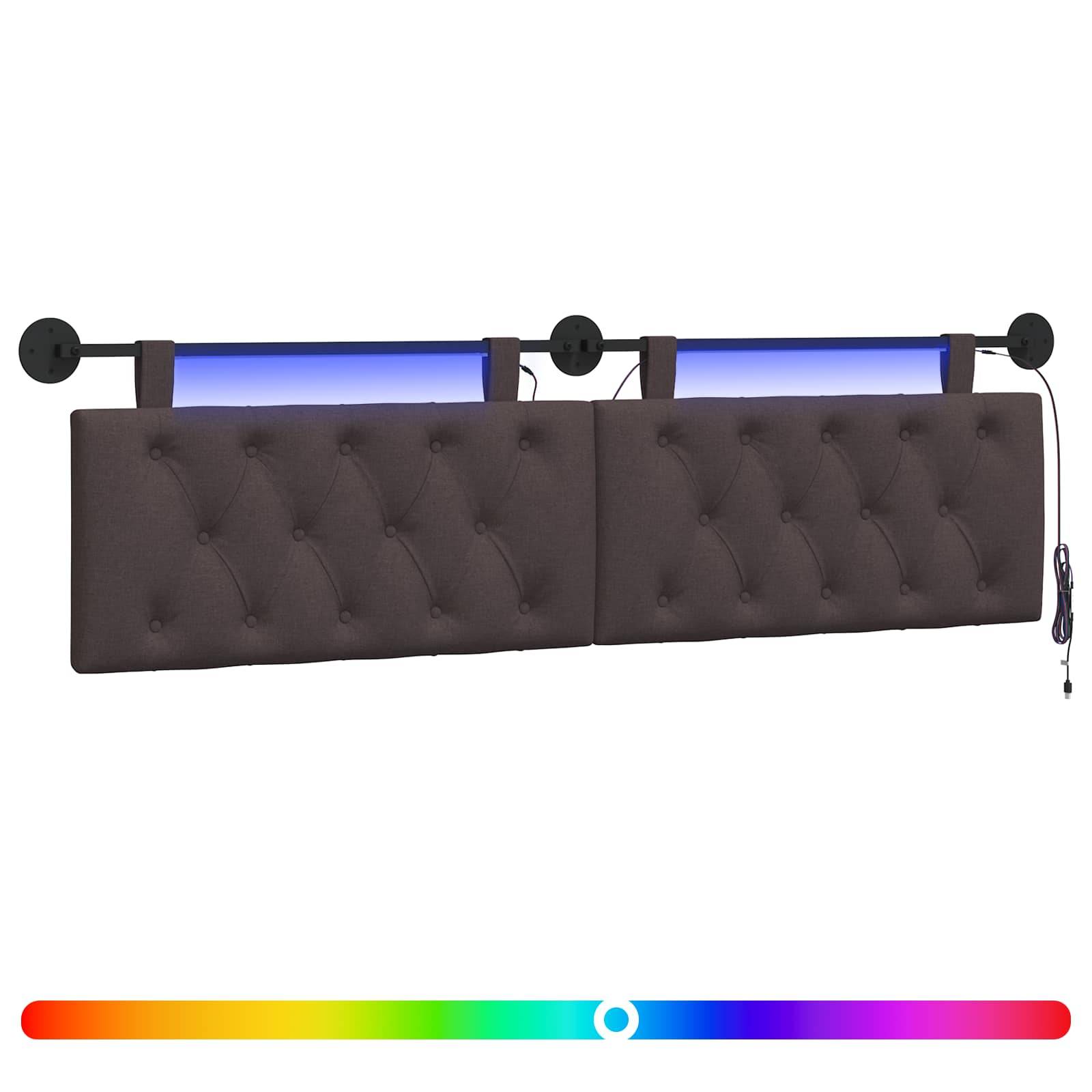 vidaXL Hängendes Kopfteil Mit LED Licht Dunkelbraun Stoff
