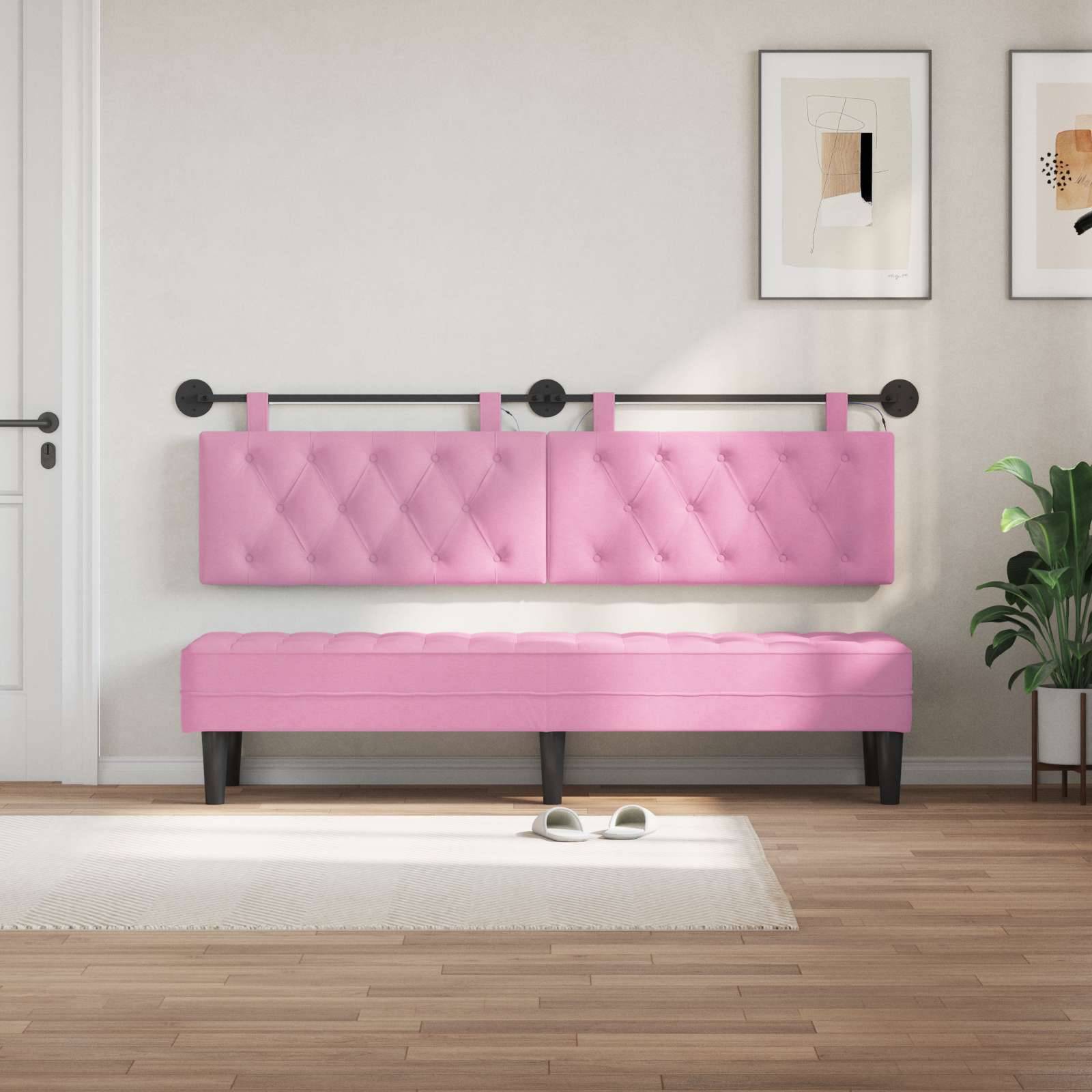 vidaXL Hängendes Kopfteil Mit LED Licht Rosa Stoff