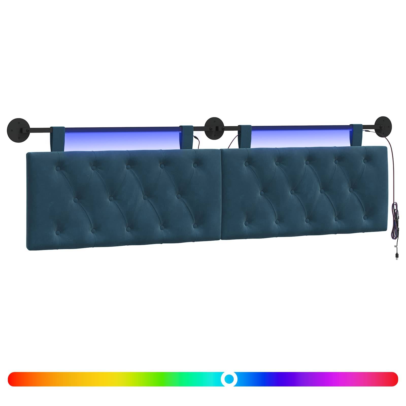 vidaXL Hängendes Kopfteil Mit LED Licht Blau Samt