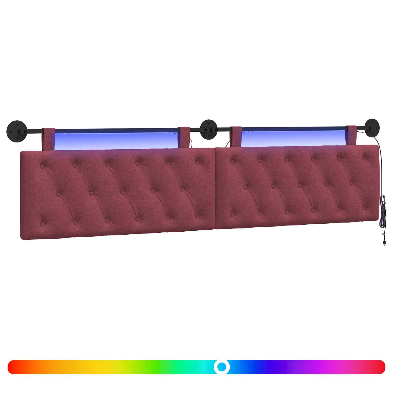 vidaXL Hängendes Kopfteil Mit LED Licht Weinrot Stoff