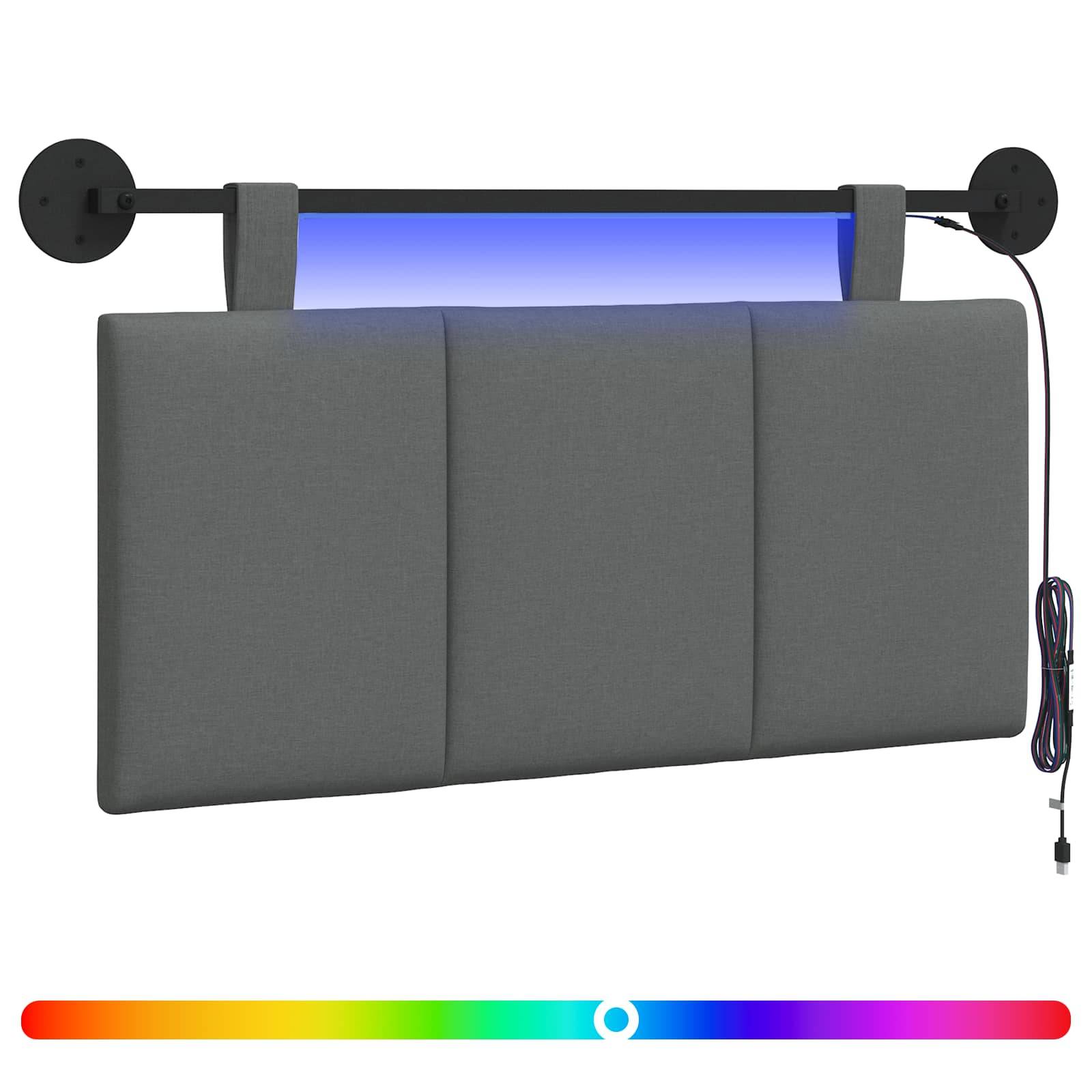 vidaXL Hängendes Kopfteil Mit LED Licht Dunkelgrau Stoff