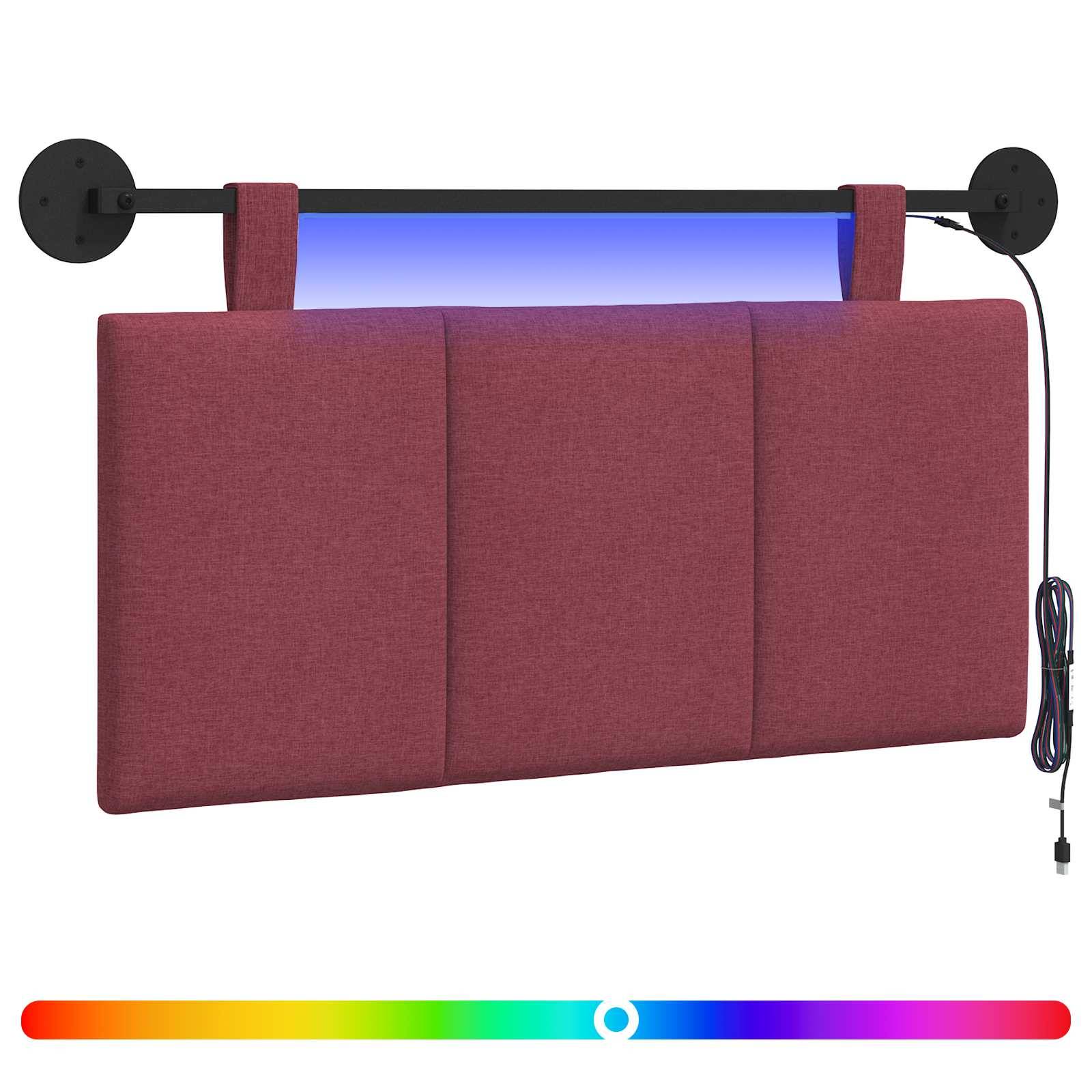 vidaXL Hängendes Kopfteil Mit LED Licht Weinrot Stoff