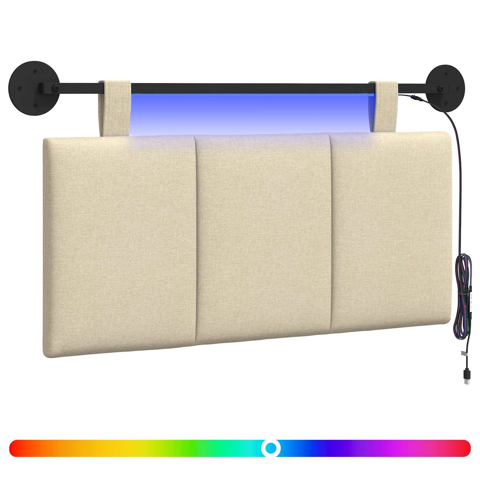vidaXL Hängendes Kopfteil Mit LED Licht Creme Stoff