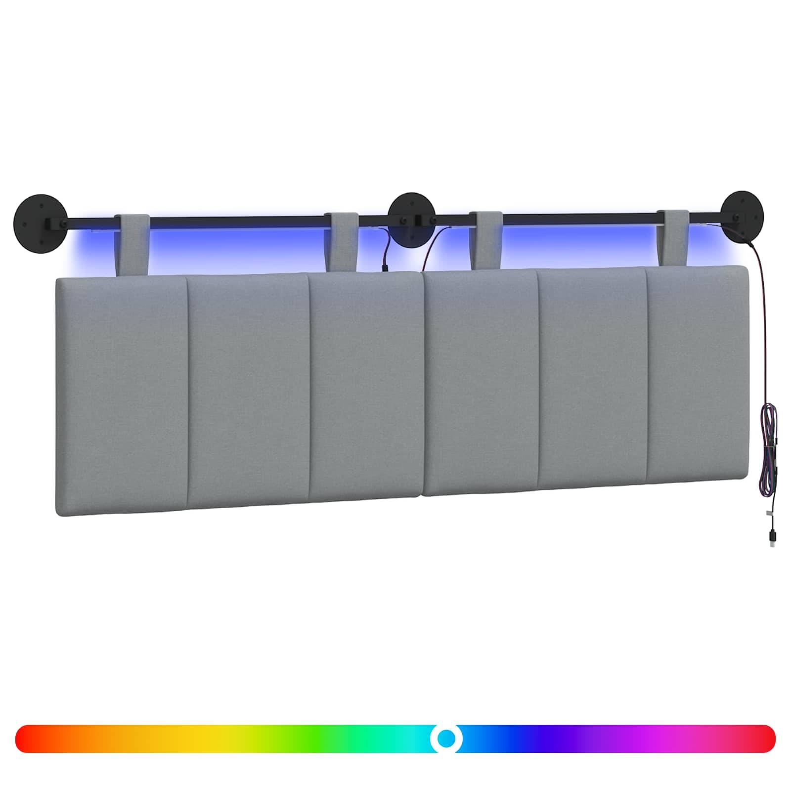 vidaXL Hängendes Kopfteil Mit LED Licht Hellgrau Stoff