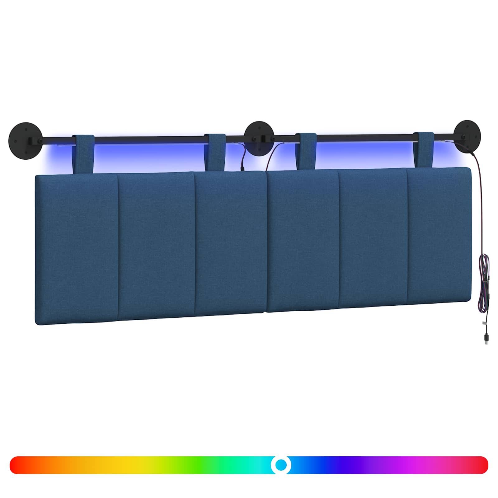 vidaXL Hängendes Kopfteil Mit LED Licht Blau Stoff