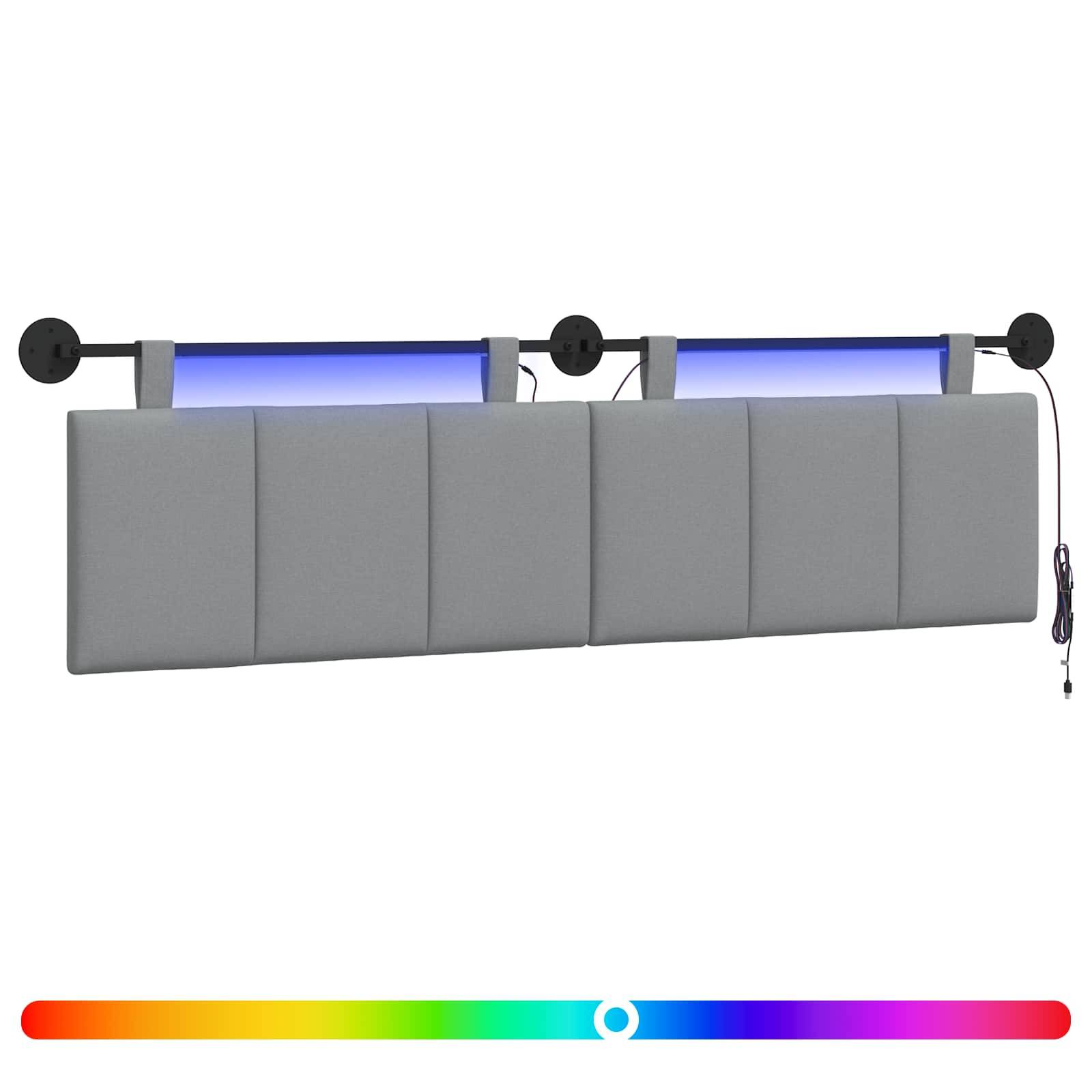 vidaXL Hängendes Kopfteil Mit LED Licht Hellgrau Stoff