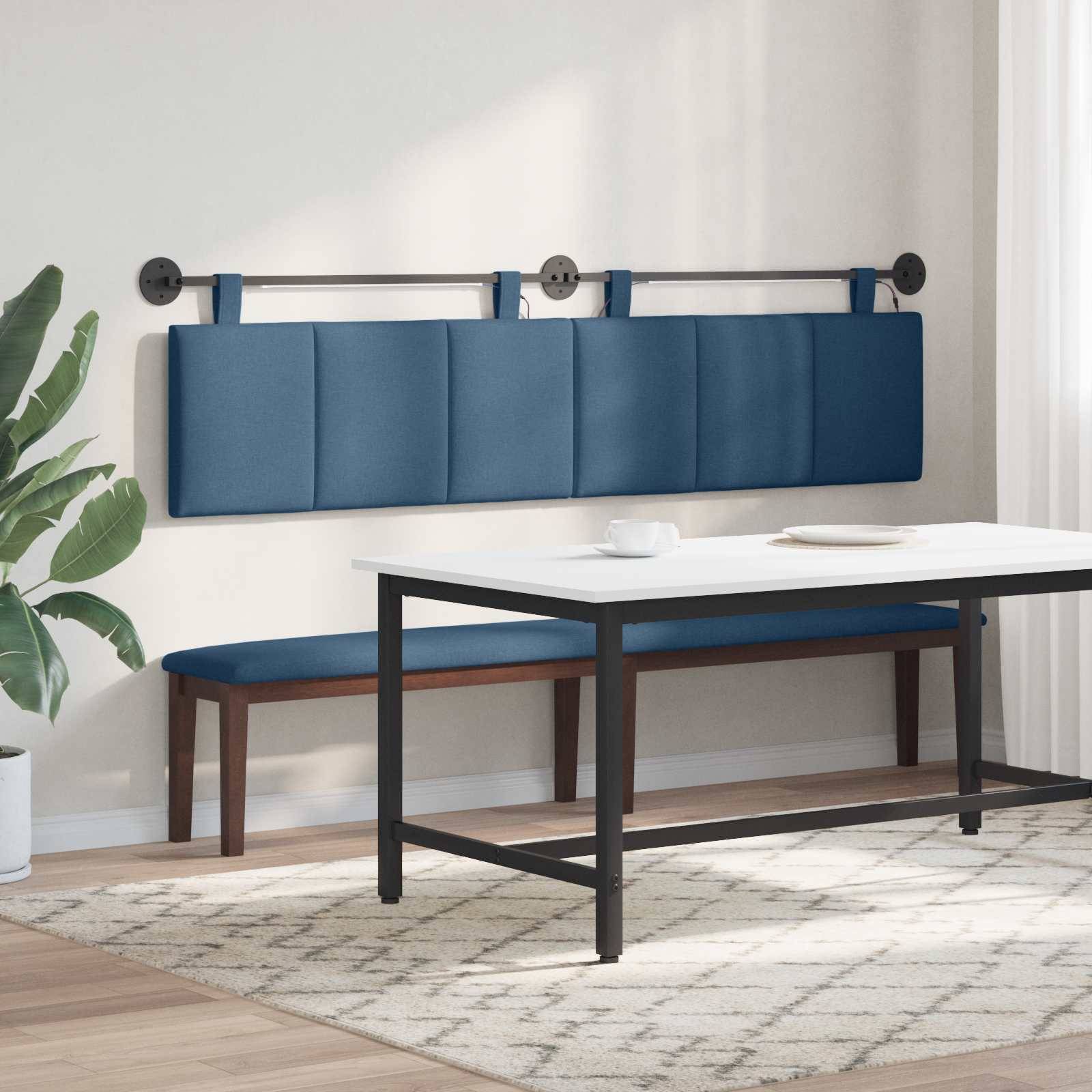 vidaXL Hängendes Kopfteil Mit LED Licht Blau Stoff