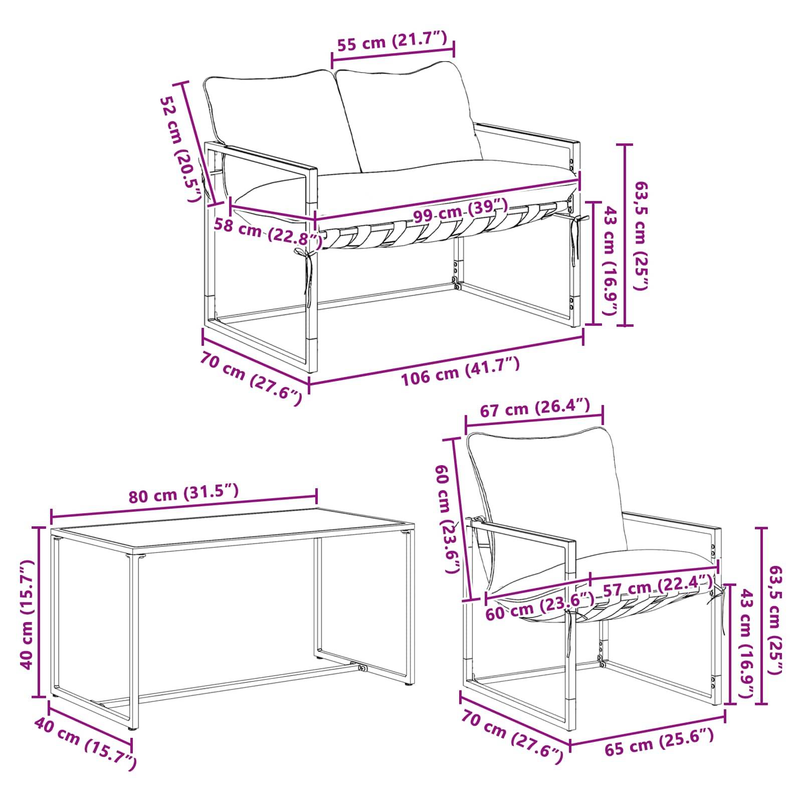 vidaXL Gartensofa-set 4 pcs Schwarz und Anthrazit Stahl